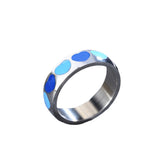 Ins Rainbow Epoxy Heart Ring Y2K Style Titanium Steel Epoxy Heart Ring